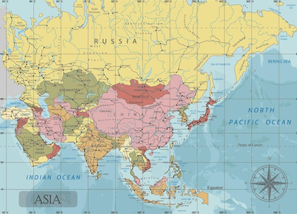 Political Map of Near, Central, South and East Asia